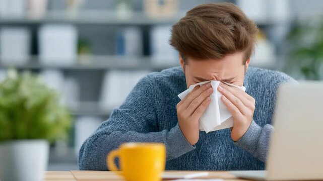 Young office intern crying at the workplace with a dramatic mood, expressing stress, pressure, and emotional overwhelm in a modern corporate environment.