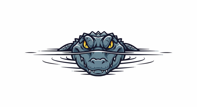 Fierce alligator emerges from murky water with sharp teeth and intense yellow eyes