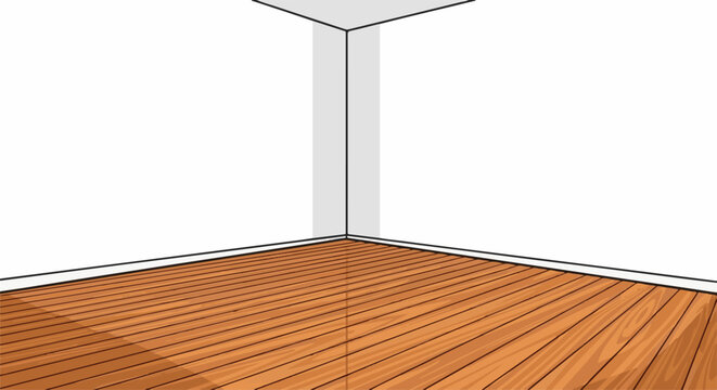 Simple illustration of an empty room with wooden floor and white walls