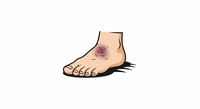 Illustration of a human foot with a bruised ankle area