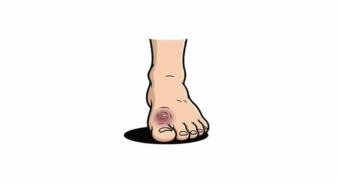 Cartoon illustration of a foot with an inflamed bunion