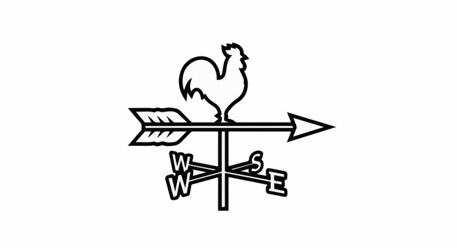 Silhouette of a rooster on a directional arrow indicating wind direction