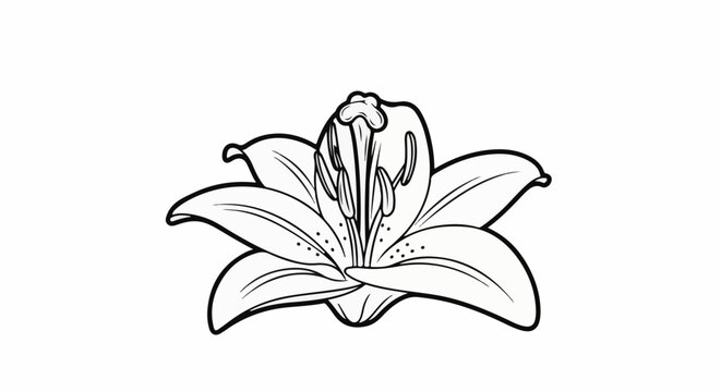 Detailed black and white illustration of a lily flower with prominent stamens