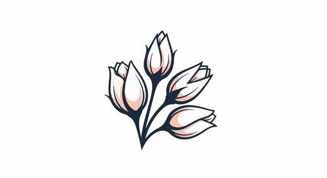Stylized drawing of five unopened pink and white flower buds on dark stems