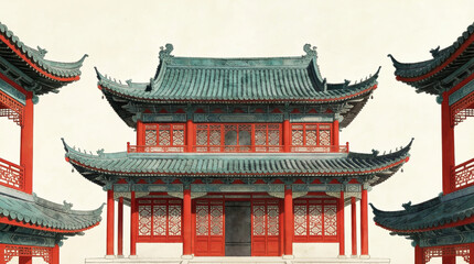 Naklejka premium Nominandus_ChineseArchitecture_OilPainting_19