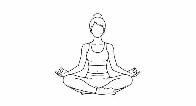 Woman in lotus pose, meditating with calm and focused expression