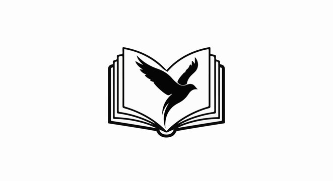 Black silhouette of bird emerging from open book