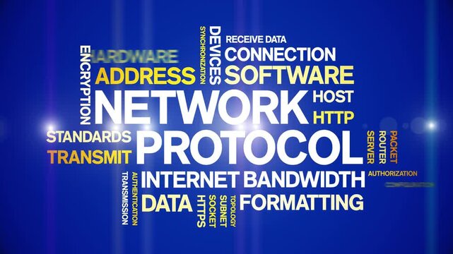 Network Protocol animated word cloud-text design animation tag kinetic typography seamless loop.