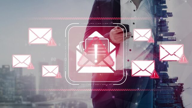 Businessman Holding Smartphone with Email Alerts and Notifications Indicating Possible Security Threat or Cyber Attack in Modern Digital Environment Sigmoid