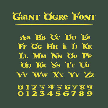 Giant Ogre Style Font Alphabet And Numbers For Fantasy Theme Desig