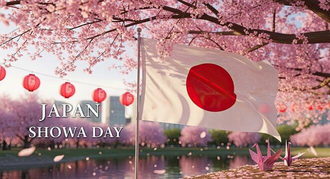 Japan showa day celebration cherry blossoms national flag a springtime tribute