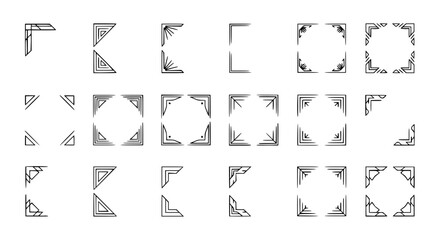 Fototapeta premium Modern geometric corner frame vector set with minimalist line border decoration