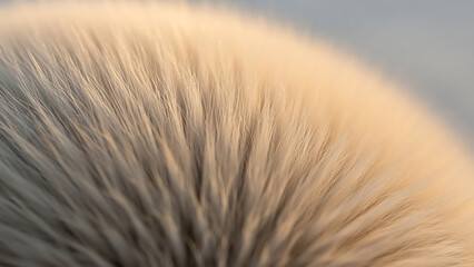Fototapeta premium Close up of soft white fur texture detail with warm lighting and transparency
