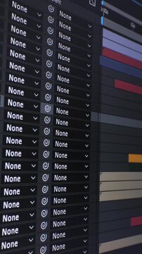 Video Editing Timeline in Motion Graphics Software, Close-up view of a video editing timeline with layers and keyframes in motion graphics software., vertical footage