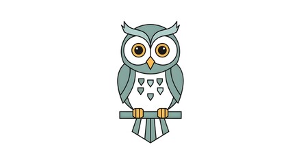 Fototapeta premium A minimalist geometric owl illustration, using clean lines and flat vector shapes, symmetrical design, modern aesthetic, isolated on white background, professional logo style, high contrast.