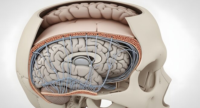 3D Illustration of Human Brain, Skull, and Nervous System Anatomy
