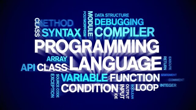 Programming Language animated word cloud-text design animation tag kinetic typography seamless loop.