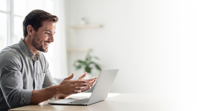 Man Working on Laptop in Modern Office