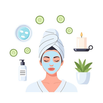Woman with blue facial mask.
