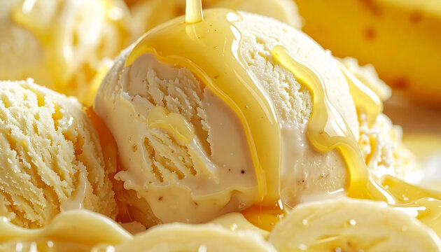 A gourmet closeup of a delicious vanilla ice cream dessert with fruit served as a snack on a white plate alongside an Italian meal of cooked ravioli pasta in sauce