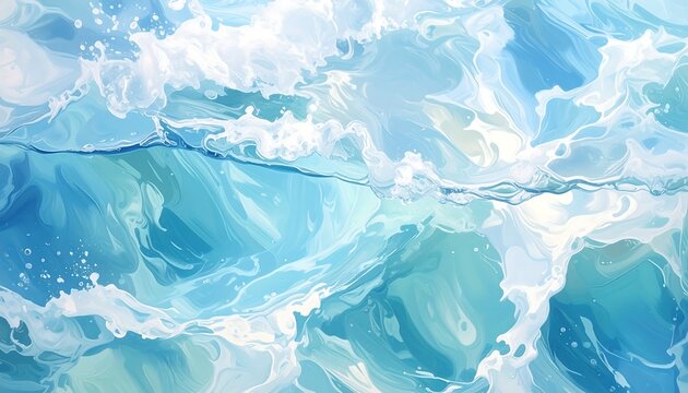 A serene ocean wave with foamy white crests and shades of blue