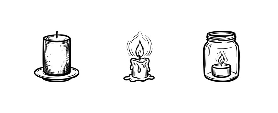 Scented Wax Candles and Burning Tapers for Relaxation and Celebration with Hand-Drawn Inky Brushwork and Organic Textures