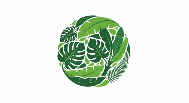 Diverse green leaves artfully arranged in a circular pattern