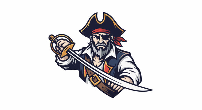 Fierce pirate with eye patch and sword, ready for adventure