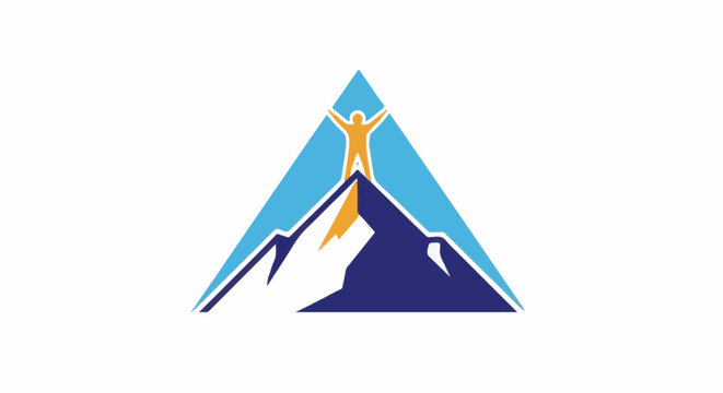 Stylized mountain peak with triumphant figure