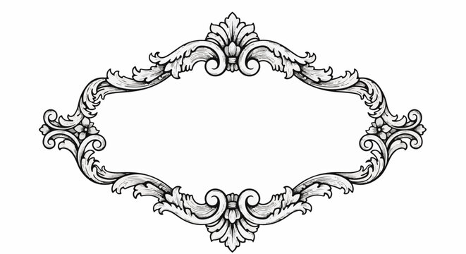 Ornate, vintage, oval, ornamental frame with scrolling acanthus leaves and flowers