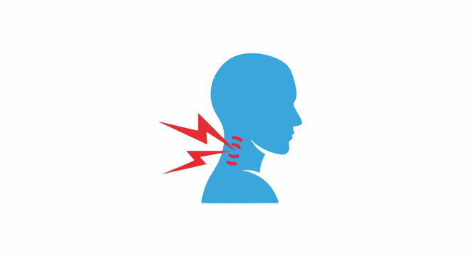 Silhouette of a head with red lightning bolts indicating neck pain