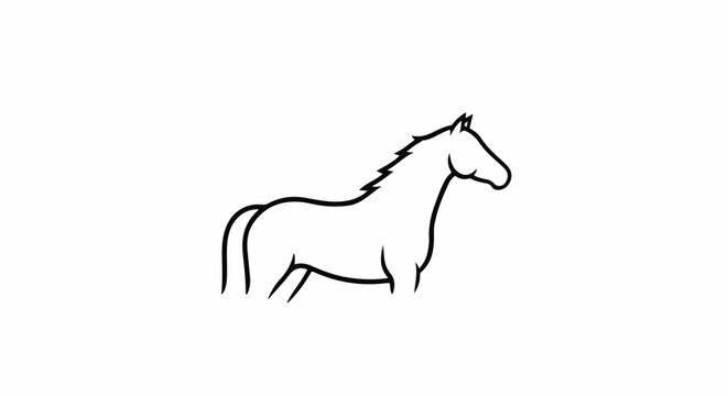 A simple black line drawing of a horse standing sideways