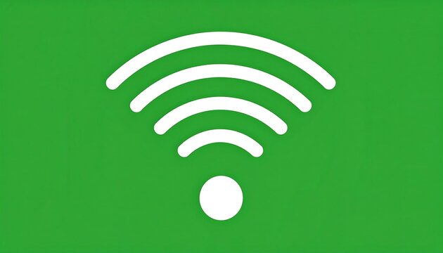 A simple, bright green background features a white, stylized, arched signal, communicating connectivity and the modern age