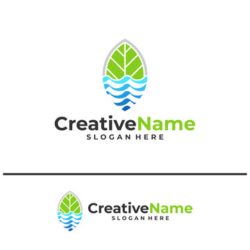 Leaf water logo design vector template, Creative leaf waves logo concepts illustration