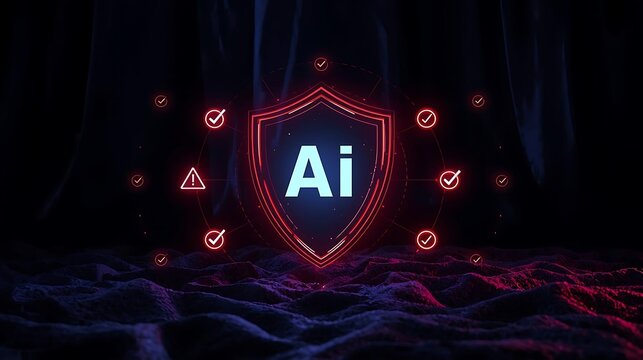 A shield with a glowing red outline and the letters ai in the center