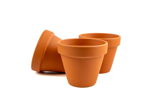 Empty terracotta flower pots, clay garden vase, brown ceramic plant container, garden pottery earthenware