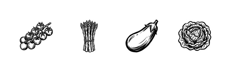 Obraz premium Vegetables and Healthy Garden Produce with Inky Hand-Drawn Brush Strokes in Fluid Painterly Style