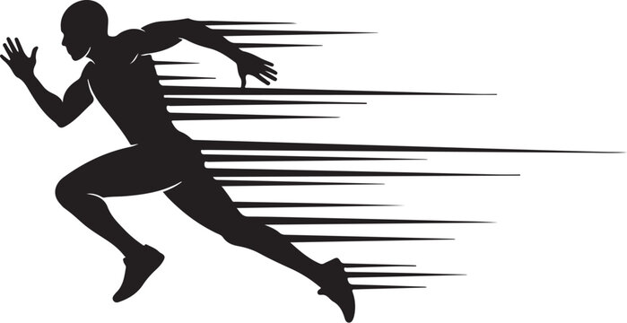 Black silhouette of a running man with motion lines