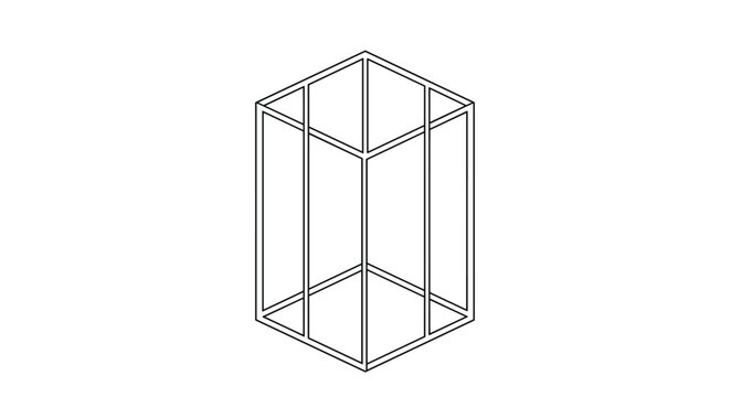 3D wireframe outline of a tall rectangular prism or box showing its edges and structure in a minimalist black and white style.