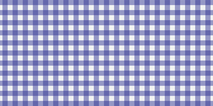 Blue and white gingham checkered pattern background, classic seamless table cloth texture, vector geometric plaid fabric design for kitchen, picnic, and fashion backdrop.