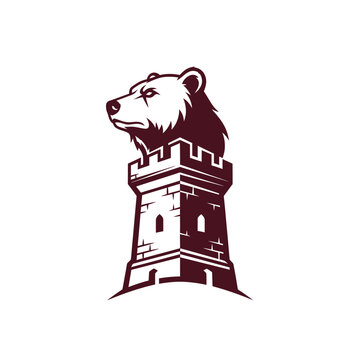 Bear head on castle tower silhouette.