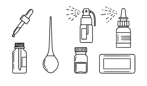 Medical dropper bottle line icon set pharmaceutical vector