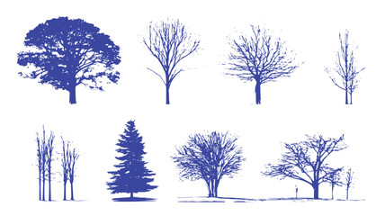 Obraz premium Diversity in Silhouette: A selection of various tree forms and types, captured in a monochrome silhouette against a clean and minimal backdrop.