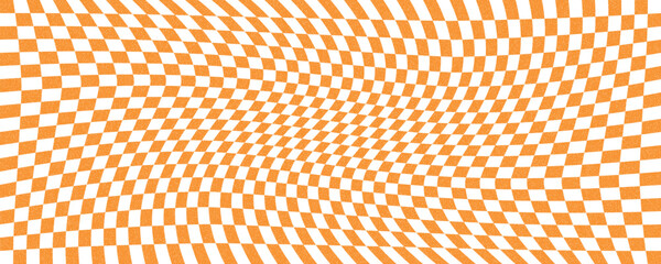 Psychedelic Orange and White Warped Checkerboard Background. Y2K Psychedelic Warped Orange Checkerboard © Mher