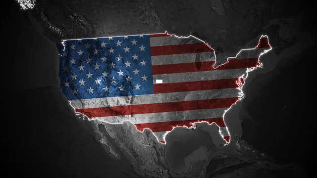 Map of United States of World map Background Glowing Borders and Flag inside