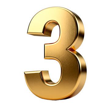 [Transparent Background PNG]3D Golden Number 3 with Shiny Metallic Finish