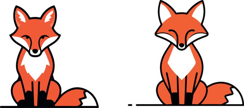 Cute Red Fox Vector Illustration - Sitting Fox Cartoon Character
