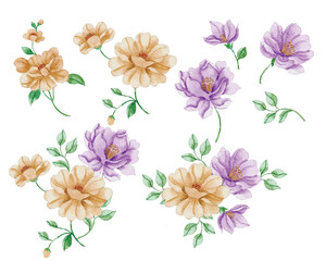 Obraz premium Vintage Yellow and Purple Watercolor Flower