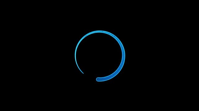 Dynamic futuristic blue neon preloader screen indicating downloading or processing data on a seamless loop background