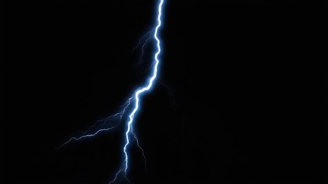 A dramatic and powerful blue lightning bolt illuminates the dark night sky during an intense storm, capturing the raw energy and electrifying beauty of nature's formidable weather phenomenon